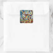 Surrealistische kubistische stijl kat kunst vierkante sticker (Tas)