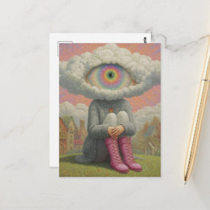 surrealistische kunst hoofd in de wolken briefkaart