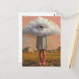 surrealistische kunst hoofd in de wolken dame briefkaart