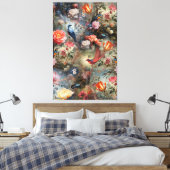 Surrealistische kunst met bloemen en vogels Canvas (Insitu (Slaapkamer))