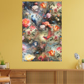 Surrealistische kunst met bloemen en vogels Canvas (Insitu (Woonkamer))