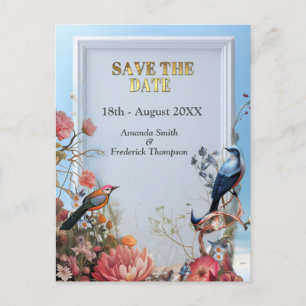 Surrealistische kunst met bloemen & vogels aankondigingskaart