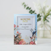 Surrealistische kunst met bloemen & vogels aankondigingskaart (Staand voorkant)