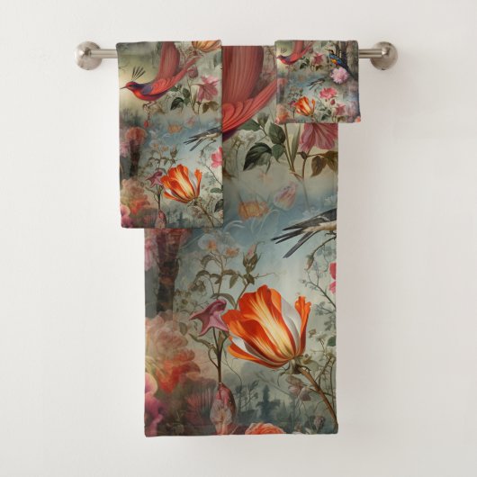 Surrealistische kunst met bloemen & vogels bad handdoek (Insitu)