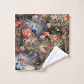 Surrealistische kunst met bloemen & vogels bad handdoek (Wasdoekje)