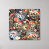 Surrealistische kunst met bloemen & vogels canvas afdruk (Voorkant)