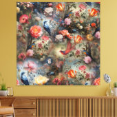 Surrealistische kunst met bloemen & vogels canvas afdruk (Insitu (Woonkamer))