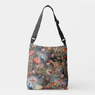 Surrealistische kunst met bloemen & vogels crossbody tas