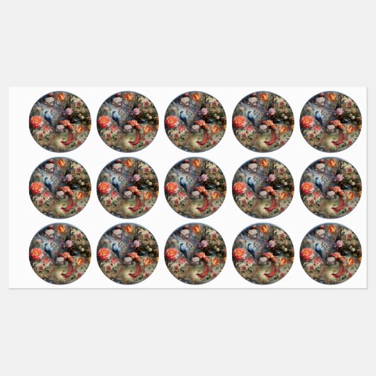 Surrealistische kunst met bloemen & vogels labels (Vel)