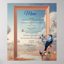 Surrealistische kunst met bloemen & vogels poster