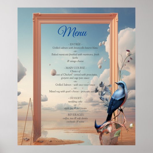 Surrealistische kunst met bloemen & vogels poster (Voorkant)