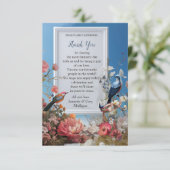 Surrealistische kunst met bloemen & vogels RSVP kaartje (Staand voorkant)