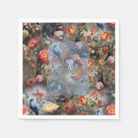 Surrealistische kunst met bloemen & vogels servet (Voorkant)