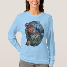 Surrealistische kunst met bloemen & vogels t-shirt