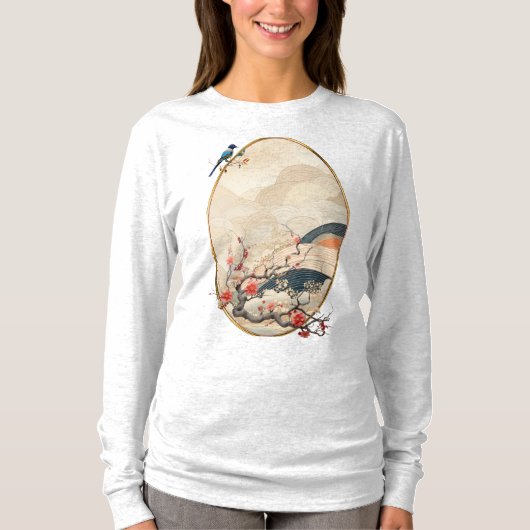 Surrealistische kunst met bloemen & vogels t-shirt (Voorkant)