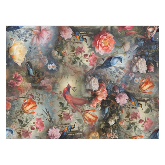 Surrealistische kunst met bloemen & vogels tafelkleed (Voorkant (Horizontaal))