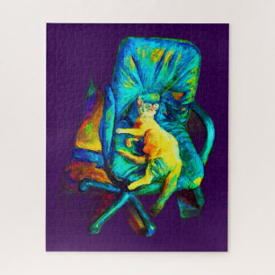 SURREALISTISCHE KUNST VAN EEN KAT VASTE KLEUREN LEGPUZZEL