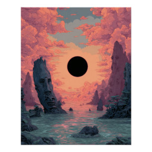 Surrealistische Kunst van Zonsondergang Eclips Dro Perfect Poster