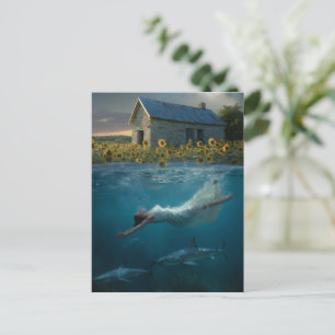 Surrealistische kunst zwemmen met haaien op de pra briefkaart