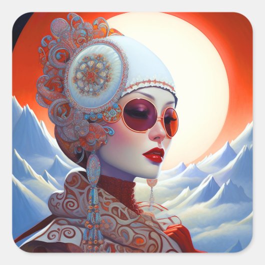 Surrealistische Lady Fantasy Kunst Vierkante Sticker (Voorkant)
