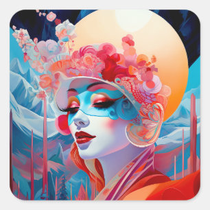 Surrealistische Lady Fantasy Kunst Vierkante Sticker
