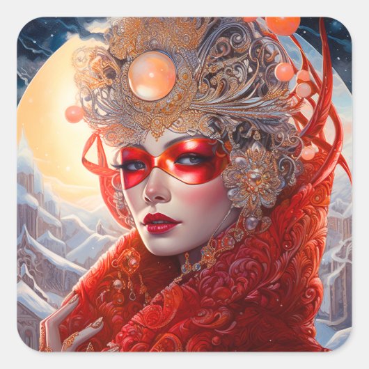 Surrealistische Lady Fantasy Kunst Vierkante Sticker (Voorkant)
