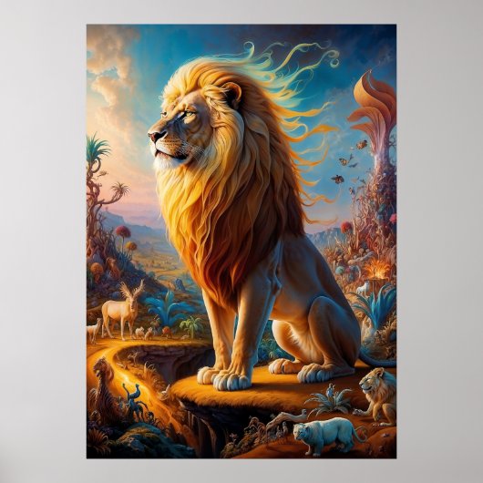 Surrealistische leeuwensafari poster (Voorkant)