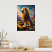 Surrealistische leeuwensafari poster (Keuken)