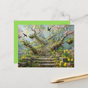 Surrealistische Lentetrap Slikt Wilde Bloemen Briefkaart
