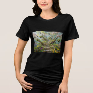 Surrealistische Lentetrap Slikt Wilde Bloemen Tri-Blend Shirt