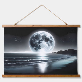 Surrealistische maanopkomst boven rustige oceaan k hangend wandkleed