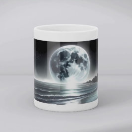 Surrealistische maanopkomst boven rustige oceaan k koffiemok