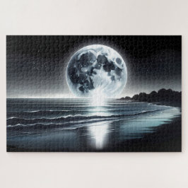 Surrealistische maanopkomst boven rustige oceaan k legpuzzel