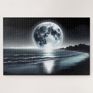 Surrealistische maanopkomst boven rustige oceaan k legpuzzel