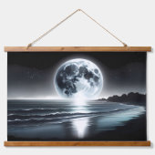 Surrealistische maanopkomst boven rustige oceaanku hangend wandkleed (Voorkant)