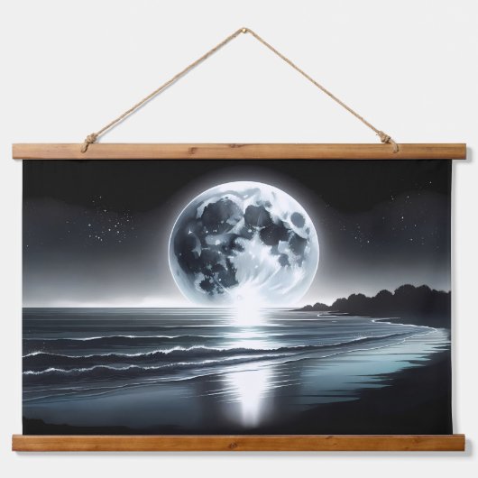 Surrealistische maanopkomst boven rustige oceaanku hangend wandkleed (Voorkant)