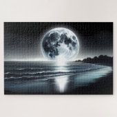 Surrealistische maanopkomst boven rustige oceaanku legpuzzel (Horizontaal)