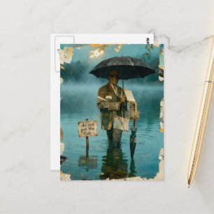 Surrealistische Man Met Paraplu's Aai de Vissen Ni Briefkaart
