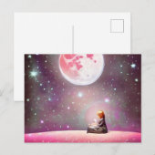 Surrealistische  meid en volle roze maan briefkaart (Voorkant / Achterkant)