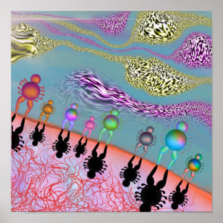 Surrealistische menselijke figuren langs een droom poster