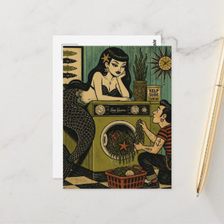 Surrealistische middeleeuwse zeemeermin wasdag briefkaart