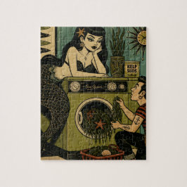 Surrealistische middeleeuwse zeemeermin wasdag legpuzzel