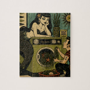 Surrealistische middeleeuwse zeemeermin wasdag legpuzzel
