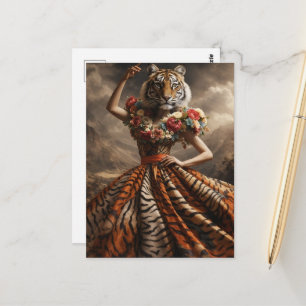 Surrealistische mode Tijger Dame in een jurk Briefkaart