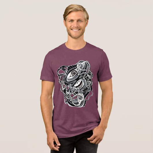 Surrealistische moderne Abstracte hersenbuiggezich Tri-Blend Shirt (Voorkant volledig)