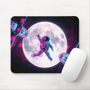 Surrealistische moderne astronaut poseert op ruimt muismat
