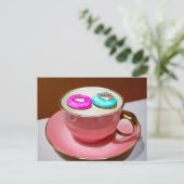 Surrealistische Mok met drijvende donuts Briefkaart (Staand voorkant)
