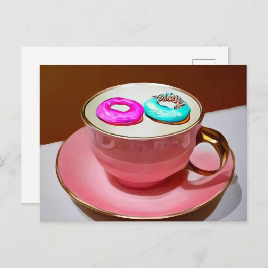 Surrealistische Mok met drijvende donuts Briefkaart (Voorkant / Achterkant)