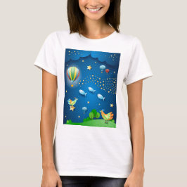 Surrealistische nacht met ballonnen en sterrengolf t-shirt