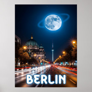 Surrealistische nacht uitzicht van Berlijn Poster